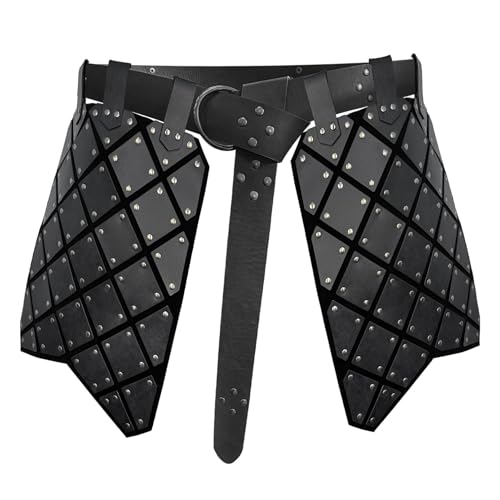 TiaoBug Mittelalter Kunstleder Gladiator Rock Wikinger Taillengürtel Rock Kriger Hüfte Rüstung Renaissance Cosplay Fasching Kostüm Schwarzes B One Size von TiaoBug