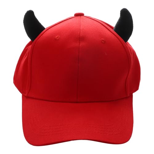 TiaoBug Unisex Baseballkappe mit Teufel Hörner Snapback-Kappe Breit Krempe Sommerhut Devil Baseball Cap für Halloween Outdoor Outfits Rot One Size von TiaoBug