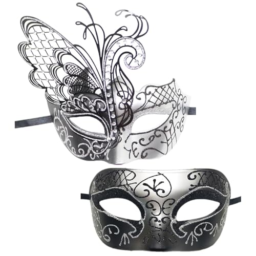 TiaoBug Unisex Vintage Maskerade Maske Schmetterling Venezianische Maske Mardi Gras Glänzend Maske für Halloween Maskenball Party Karneval Fasching Silber One Size von TiaoBug