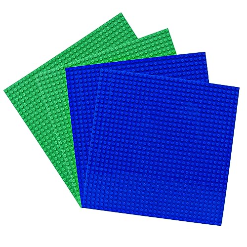 Tiardey 4er-Pack Bauplatten,Premium-Bauplatten, kompatibel mit den meisten Marken (25,5 x 25,5 cm), Grün + Blau von Tiardey