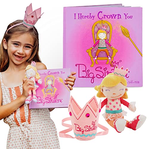 Tickle & Main Big Sister Geschenk-Set, Neue Baby-Geschenk, ich hiermit Crown You Big Sister Buch, Puppe, und Kind Größe Krone von Tickle & Main