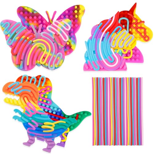 3Pcs Sensorik Spielzeug Activity Board, Einhorn Dino Schmetterling Silikon Sensory Fidget Toys mit 33 Schnüren, Autismus Spielzeug ADHS Spielzeug Antistress Spielzeug für Kinder ab 3 Jahr Erwachsene von Tierglück