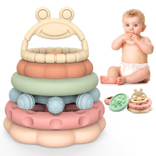 Tierglück Stapelturm Baby Spielzeug, Frosch Stapelspielzeug Squeeze Zahnen Babyspielzeug, Baby Spielzeug ab 1 Jahr, Montessori Babyspielzeug Geschenke für Kleinkind Jungen Mädchen 6 9 12 18 Monate von Tierglück