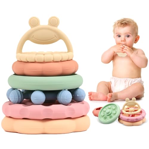 Tierglück Stapelturm Baby Spielzeug, Frosch Stapelspielzeug Squeeze Zahnen Babyspielzeug, Baby Spielzeug ab 1 Jahr, Montessori Babyspielzeug Geschenke für Kleinkind Jungen Mädchen 6 9 12 18 Monate von Tierglück