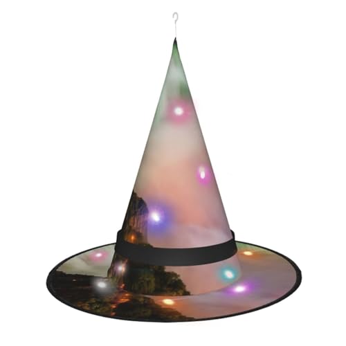 TietYaer Niagarafälle Druck Halloween Hexenhut Hexen Zauberer Cosplay LED Licht Halloween Dekor Kegel Hexenhut Erwachsene von TietYaer