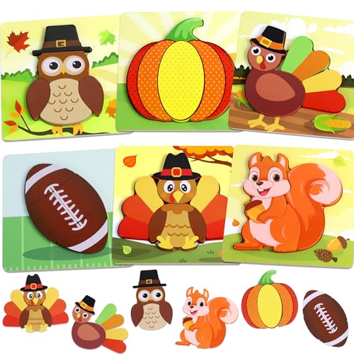 Holzpuzzle für Kleinkinder, Thanksgiving-Spielzeug, Puzzles für Thanksgiving-Aktivitäten, Partygeschenke, Spiele, Kinder, Jungen, Mädchen, Thanksgiving, Geschenke, Zubehör, 6 Stück von Tifeson