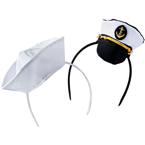 Tigerdoe Matrosenmütze - Yacht Kapitän Hat - Kostüm-Stirnband - Mini-Hut-Stirnband - (2-Pack) 2er-Pack Mini Hat Stirnband Einheitsgröße Schwarz-Weiss von Tigerdoe