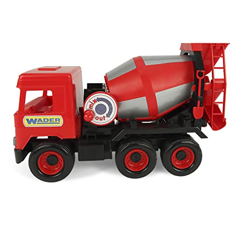 Wader Middle Truck roter Betonmischer im Karton, realistischer Fahrmischer, rotierender Behälter mit Kurbel, L = 43 cm, robuste Konstruktion, ab 3 Jahre von Wader