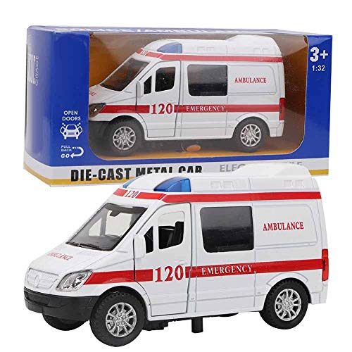 Tihebeyan 1:32 Mini-Krankenwagen-Spielzeugauto, Hochstimulationslegierungs-Krankenwagenauto mit Sound- und Lichtdesign für Modellspielzeugfahrzeuge (Rot) von Tihebeyan