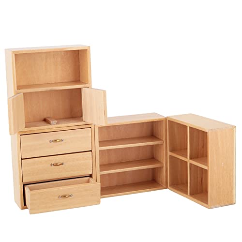 Tihebeyan 4 Stück 1:12 Mini-Puppenhaus-Schrank, Tragbare Holzschrank-Möbel, Wohnzimmer, Schlafzimmer, Schrank für Puppenhaus (Holzfarbe) von Tihebeyan