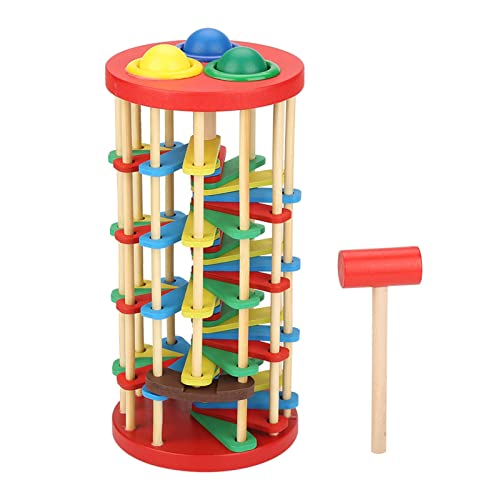 Tihebeyan Hammering Ball Slide Toy, Buntes Knock Ball Ladder Toy Premium Wood Hammering Ball Slide Toy Umweltfreundliches -Vorschulgeschenk für von Tihebeyan