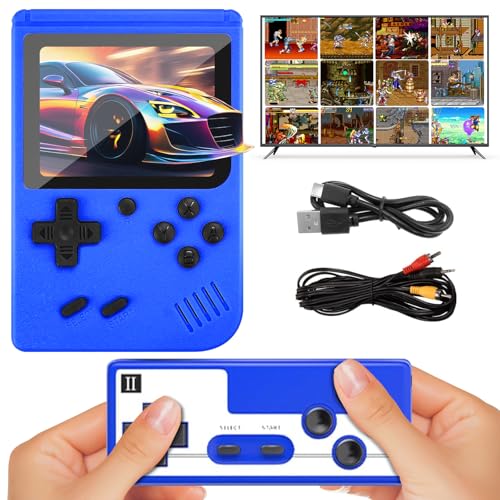 Handheld-Spielkonsole, Tragbare Retro 400 Videospiele in 1, Unterstützung Zwei Spieler Tragbare Spielkonsole mit FC-Spielen, Blau von Tihokile