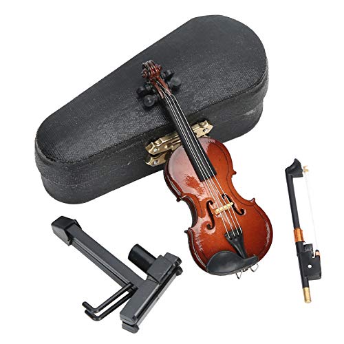 Tiiyee Mini Violine Modell, Linde Sammlerstück Geige Miniatur Musikinstrument Spielzeug Puppenhaus Modell Zubehör mit Ständer Case Craft Dekorationen für Home Office Violine Deko Geburtstagsgeschenk von Tiiyee