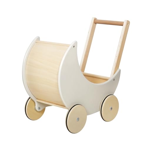 Lauflerner Puppenwagen aus Holz Lauflernwagen Baby Walker Lauflernhilfe Laufwagen Puppe (Creme grau/Natur) von TikTakToo