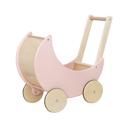 Lauflerner Puppenwagen aus Holz Lauflernwagen Baby Walker Lauflernhilfe Laufwagen Puppe (rosa/Natur) von TikTakToo