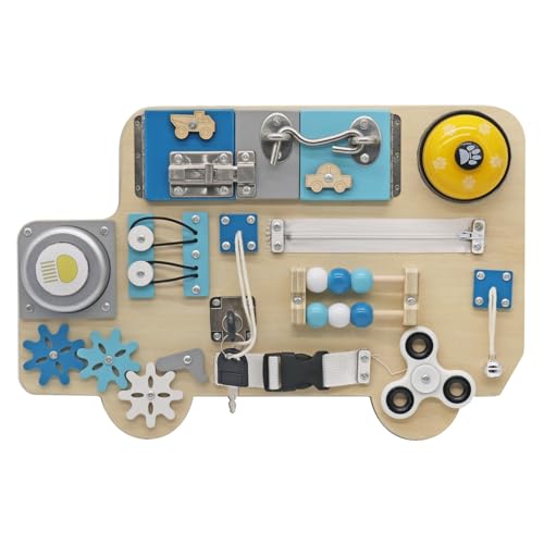 TikTakToo Motorikbrett - Montessori Activity Board Bus Motorikboard Spielzeug Brett Motorikspielzeug Sensorik für Kinder und Erwachsene, 14 Aktivitäten von TikTakToo