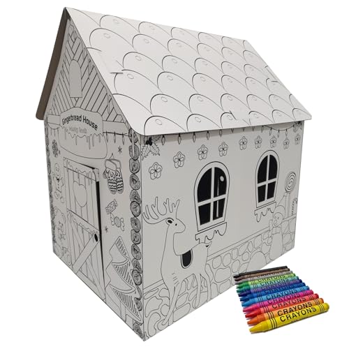 TikTakToo Spielhaus aus Pappe Malhaus Pappspielhaus zum Bemalen und Dekorieren inklusive Stifte Haus Spielzeug Karton 106x84x110cm von TikTakToo