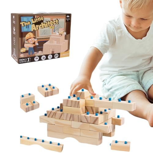 Tikhell Kid Holzbaustein-Set, Babyblöcke für Jungen und Mädchen, Montessori-Lernspielzeug, Holzstapelkonstruktion, Bauspielzeug für Kinder und Erwachsene von Tikhell