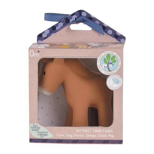 Tikiri 8595016 - Naturkautschuk Rassel in Geschenkbox, Pferd, Badewannenspielzeug, für Babys und Kinder ab 0+ Monaten von Tikiri