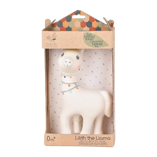 Tikiri 8598002 - Naturkautschuk Rassel Lilith, Lama, für Babys und Kinder ab 0+ Monaten, Beige von Tikiri