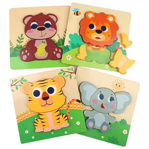 4 Stück Holzpuzzle Holzspielzeug Kinder, Steckpuzzle Montessori Spielzeug, Holz Puzzle Lernspielzeug, Babyspielzeug Geschenk Mädchen und Jungen Kinder ab 2 - Tier Stil 4 Stück Holzpuzzle Holzspielzeug Kinder, Steckpuzzle Montessori Spielzeug, Holz Puzzle Lernspielzeug, Babyspielzeug Geschenk Mädchen und Jungen Kinder ab 2 - Tier Stil von Tikplus