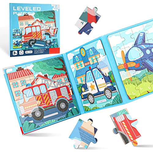 Kinderpuzzle Magnet,12-16-20 Teile Magnete Puzzlebuchen für Kinder, Magnetische Puzzle Beschäftigung für Kleinkind 3 4 5 Jahren im Flugzeug, Autospiele (Transport Schwierigkeitsgrade-Stufe 2) von Tikplus