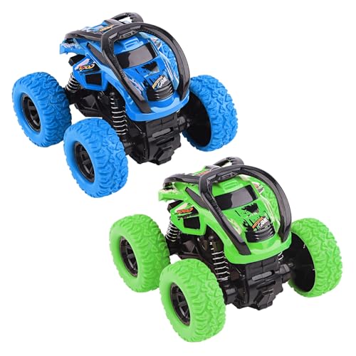 Tikplus 2 Stück Auto Spielzeug ab 2 Jahre, Rückziehauto Spielzeugautos ab 3 Jahre, 360-Grad-Drehungen Monstertrucks, Auto Geschenk für 2-10 Jährigen Jungen Mädchen(Grün,Blau) von Tikplus