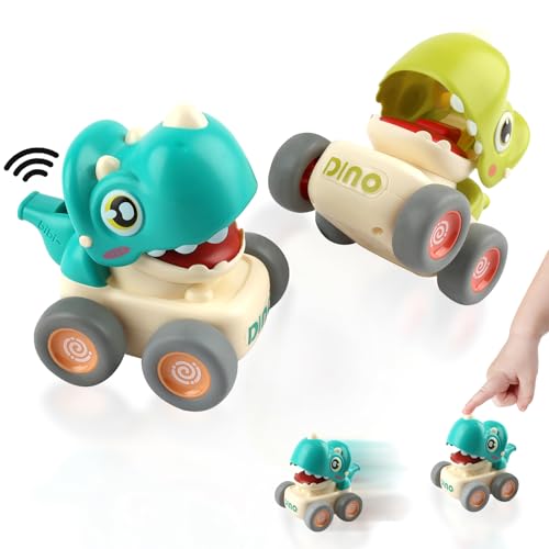 Tikplus Spielzeug Auto Baby, 2 Stück Dinosaurier Auto Spielzeug Ab 1 Jahr, Spielzeugauto Set Junge, Press-and-Go Spielfahrzeug, Baby Auto für Kleinkinder Ab 10 Monate Junge Tier-Rennwagen von Tikplus