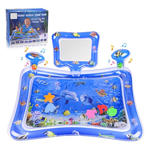 Tikplus Wassermatte Baby, Aufblasbare Wasserspielmatte Baby Spielzeug mit Spiegel and Glocke, Baby Sensorisches Spielzeug für 3 6 9 Monate, 70 * 50cm von Tikplus