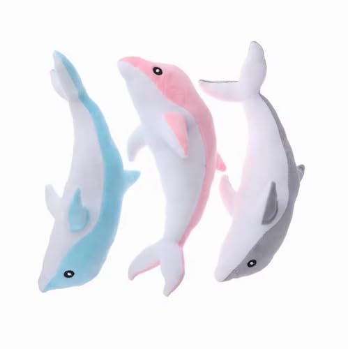 Tikwisdom 3 Delphin Stofftiere - Delphin, Delphin Plüschkissen, Superweiche Puppe, Meerestier Plüschtier Kinder Schlafkissen Geschenk (Blau, Rosa, Grau) 30cm von Tikwisdom