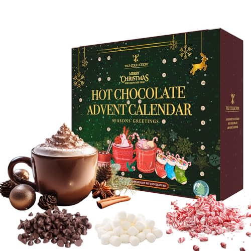 Heiße Schokolade Adventskalender 2023 - Gourmet 24 Tage Heiße Schokolade Inklusive Geröstete Marshmallows Haselnüsse Lebkuchen Gesalzen Vanille Zimt Weiße Schokolade Luxus-Sets von Tilz