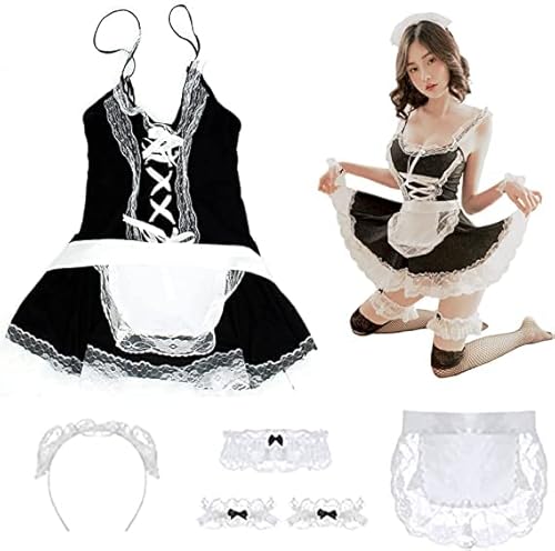 Timisea Maid Dress Dienstmädchenkleider Französisches Dienstmädchenkostüm Halloween-Dienstmädchen-Outfit Cosplay Klassisches Dienstmädchen-Zubehör Kostüm für Halloween-Party (L - XL) von Timisea