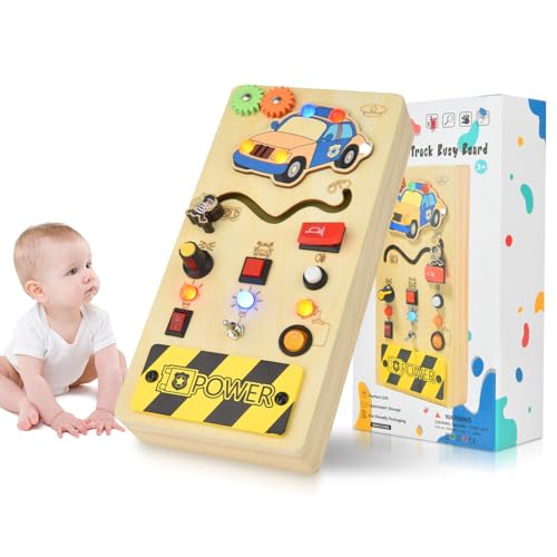 Montessori Busy Board, Montessori Spielzeug ab 1 Jahr, Busy Board mit 8 Schalter, Activity Holzspielzeug LED , Motorikspielzeug für Babys und Kinder von 1 2 3 4 Jahren von Timiyou