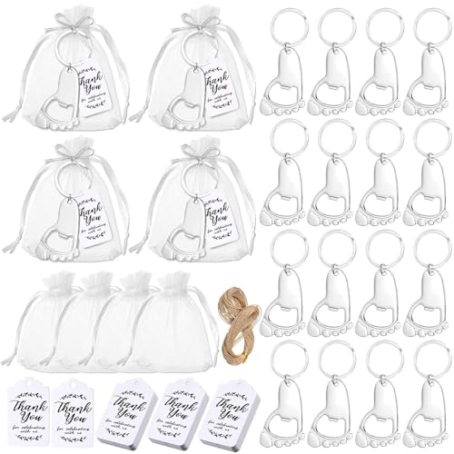 24 Sets Baby-Fußabdruck-Schlüsselanhänger, Gastgeschenke mit Organza-Beuteln, Dankeschild, Seil für Babyparty von TimoJojo