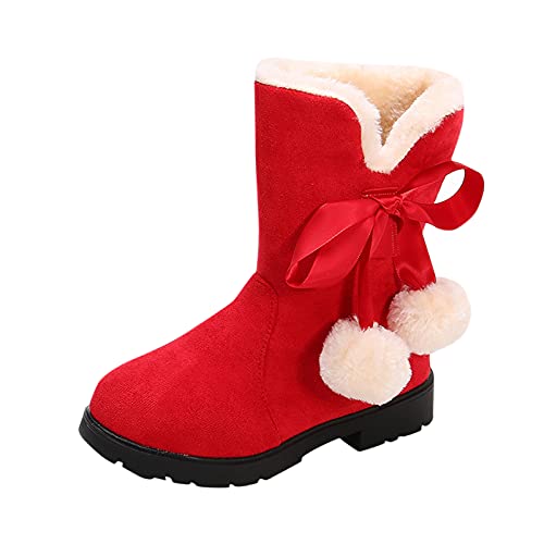 TinaDeer Schneestiefel Kinder Mädchen Winterstiefel Plüsch Prinzessin Schuhe Winter Warme Gefüttert Snow Boots Fleece Gemütliche Stiefel Kurze rutschfest Baumwollschuhe (Rot, 29 EU) von TinaDeer