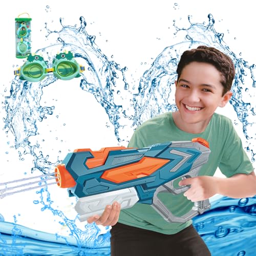 Wasserpistole 1200ml Mit Großer Reichweite Wasserspritzpistole bis zu 12 Meter Groß Wasserspritzpistolen für Party Blaster Badestrand Sommer Pool Wasserballons Wasserspielzeug von Tindisonka