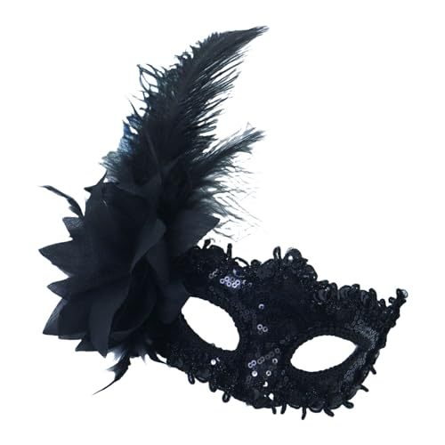 TingHaoO Blumenmaskerade, gefiedertes Halloween-Partyauge für Damen, Halloween-Party, Maskerade, Kostüm-Zubehör von TingHaoO