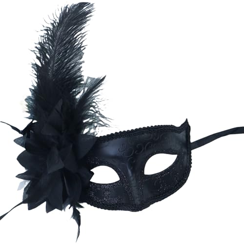 TingHaoO Blumenmaskerade, gefiedertes Halloween-Partyauge für Damen, Halloween-Party, Maskerade, Kostüm-Zubehör von TingHaoO