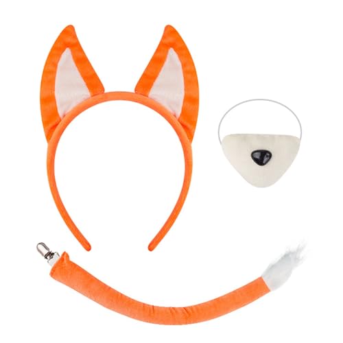 TingHaoO Katzen Ohren Stirnband Set Plüsch Schwanz Falsche Nase Rock Tiere Cosplay Set Füchse Kostüm Zubehör Set für Halloween von TingHaoO