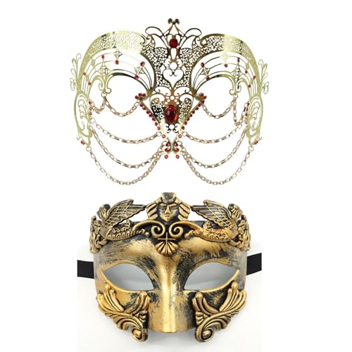 TingHaoO Paar-Maskerade, Metallkette, Maskerade, halbes Gesicht, Maskerade, Kostüm-Zubehör für Damen und Herren, Cosplay von TingHaoO