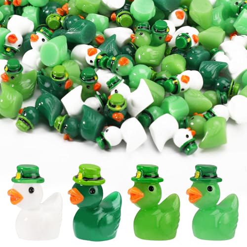 100stk Mini-Enten aus Kunstharz, Winzige Enten aus Kunstharz St. Patrick's Day Irischer Grüner Hut Miniatur-Entenfiguren Topfschmuck Landschaftsdekor Partygeschenke St. Patrick's Day(4 Farben) von Tinoaly