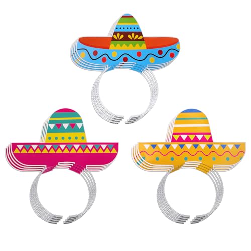 12stk Mexikanische Sombrero-Stirnbänder, Sombrero-Partyhüte Buntes Cinco De Mayo-Stirnband aus Pappe Fiesta-Party-Dekorationen für Partygeschenke Foto-Requisiten (3 Stile) von Tinoaly