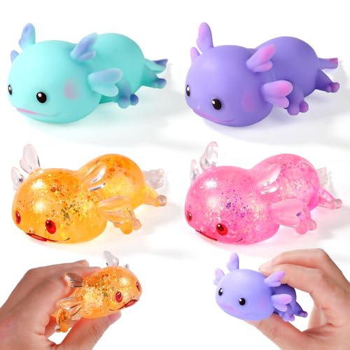 4St Axolotl Spielzeug Stressbälle, Axolotl Quetschspielzeug Zuckerball Axolotl Stressball Stress Spielzeug Axolotl Quetschtier Spielzeug für Erwachsene Kinder Beruhigendes Geschenk von Tinoaly