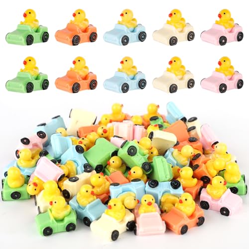 Tinoaly Miniatur-Enten aus Kunstharz, 50 Stück in 5 Farben: Rosa, Orange, Grün, Blau, Weiß, Jeep-Enten Miniaturfiguren für Puppenhaus, Heimdekoration und Partygeschenke von Tinoaly