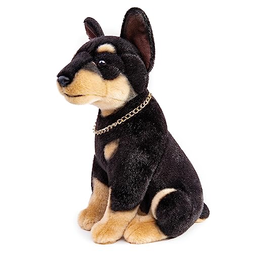 Tiny Heart Dobermann Pinscher Stofftier Plüschtier 18cm/7” realistisches Dobermann Plüsch schönes Tier niedliche und weiche Geschenke Hund für Kinder Jungen und Mädchen Spielzeug Schwarz von Tiny Heart