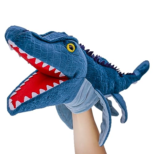 Tiny Heart Handpuppen Mosasaurus Dinosaurier Plüschtier Kinder mit funktionierendem Mund Niedlich Weich Realistisch Gefüllte Plüschpuppe Geschichtenerzählen Fantasievoll Lehren Geburtstagsgeschenke von Tiny Heart