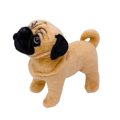 Tiny Heart Mops Hund Stofftier Plüschtier 27cm/10” realistisches Mops Hund Plüsch schönes Tier niedliche und weiche Geschenke Mops Hund für Kinder Jungen und Mädchen Spielzeug Weiß von Tiny Heart