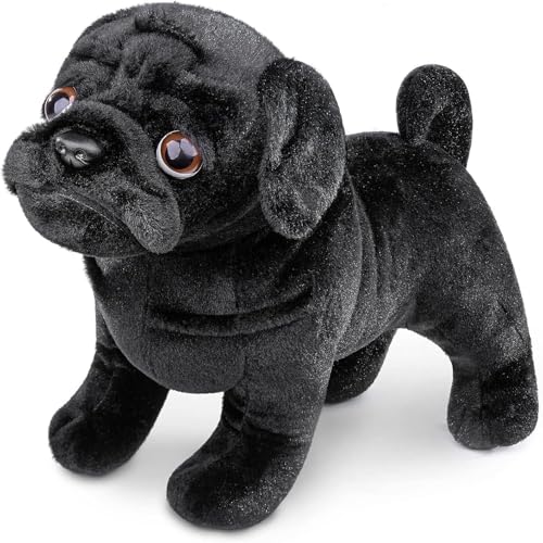 Tiny Heart Mops Hund Stofftier Plüschtier 30cm/12” realistisches Mops Hund Plüsch schönes Tier niedliche und weiche Geschenke Mops Hund für Kinder Jungen und Mädchen Spielzeug Schwarz von Tiny Heart