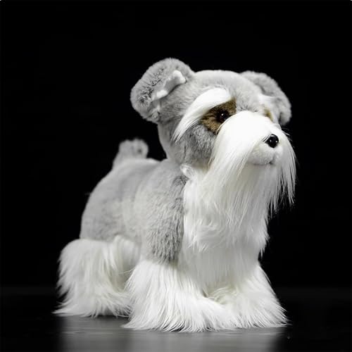 Tiny Heart Schnauzer Plüschtier 11.4in, weiches Schnauzer Plüschtier, Simulationsserie weiches Schnauzer Plüschtier, Puppenkissen für Kinder und Naturliebhaber, Grau von Tiny Heart