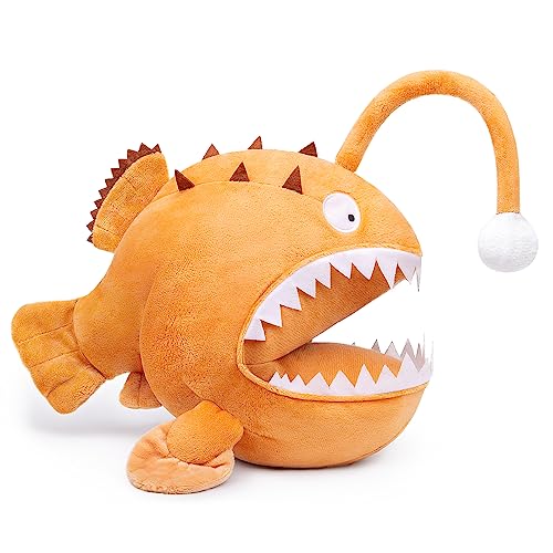 Tiny Heart Seeteufel Plüsch Stofftier 36cm/14” realistisches Anglerfisch-Plüsch schönes Tier niedliche und weiche Geschenke Plüsch-Seeteufel für Kinder Jungen und Mädchen Seeteufel Spielzeug braun von Tiny Heart